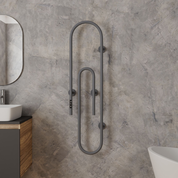 Полотенцесушитель дизайнерский электрический BAU Wall Clip Gun Grey 120х30, темно-серый металлик