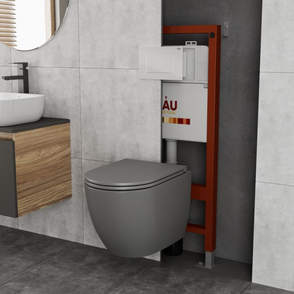 Комплект BAU 6 в 1: инсталляция BAU PRO, унитаз подвесной безободковый торнадо обратного потока Bau Dream 52х36 Hurricane-2, сиденье дюропласт микролифт, кнопка смыва BAU Stil, белый глянец