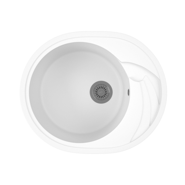 Мойка для кухни оборачиваемая овальная BAU Nimb White snow 58х47, выпуск с сифоном в комплекте, белый снег