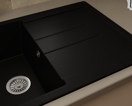 Мойка для кухни оборачиваемая с крылом BAU Stil Black coal 77х50, выпуск с сифоном в комплекте, черный уголь