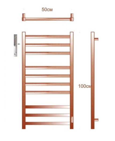 Полотенцесушитель электрический профильный BAU Hotel Veer 50х100, 10 планок, универсальный, нерж. сталь полированная