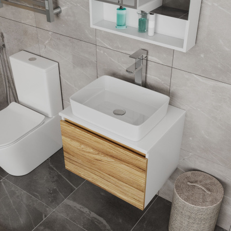 Раковина со смесителем (Умывальник на столешницу BAU Hotel прямоугольный 48х37, белая, смеситель высокий Potato Hotel, хром)