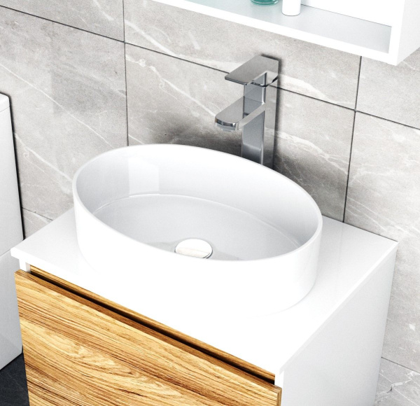 Комплект для ванной, 4 предмета (Тумба Bau Dream Blackwood 80, раковина BAU Nimb 50х36, смеситель для раковины высокий Hotel Still, нержавеющая сталь, выпуск клик клак, белый)