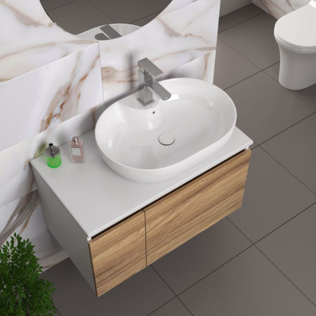 Комплект для ванной, 4 предмета (Тумба подвесная Bau Blackwood 80 + Раковина BAU 60х42, с отв. под см-ль + Смеситель Hotel Still, выпуск белый)