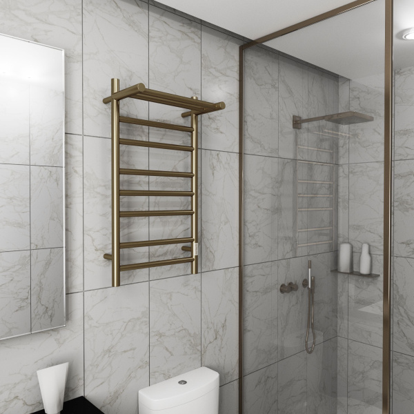 Полотенцесушитель электрический с полкой BAU Stil Shelf 40х80, 7 планок, универсальный, антикварная бронза