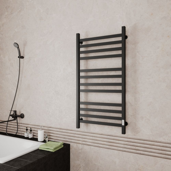 Полотенцесушитель электрический профильный Маргроид BAU В81/10 60х120, 3 вставки 4-4-4, черный матовый RAL 9005 с таймером, универсальное подключение