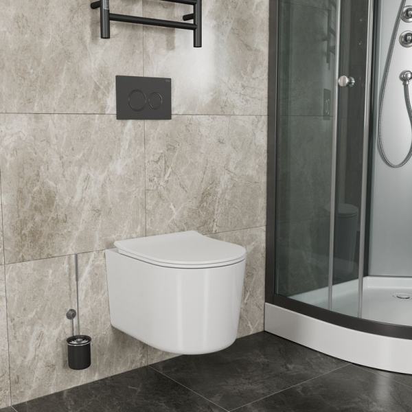 Комплект BAU 6 в 1: инсталляция BAU PRO, унитаз подвесной безободковый Bau Hotel PRO, сиденье быстросъемное микролифт, клавиша Dream, черный матовый