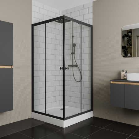 Душевой уголок BAU Stil Hit Black с поддоном 90x90х195, прозрачное закаленное стекло, черный профиль