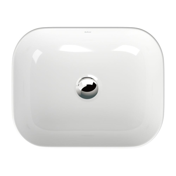 Раковина накладная со смесителем и выпуском (прямоугольная BAU Stil 50х40, белая/черная + смеситель Hotel Still, нер. сталь, выпуск клик-клак хром)