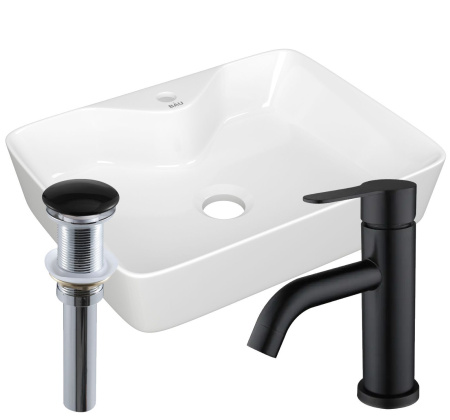 Раковина накладная прямоугольная BAU 48х37, с отв. под смеситель, белая + смеситель Dream Black и выпуск клик-клак черный