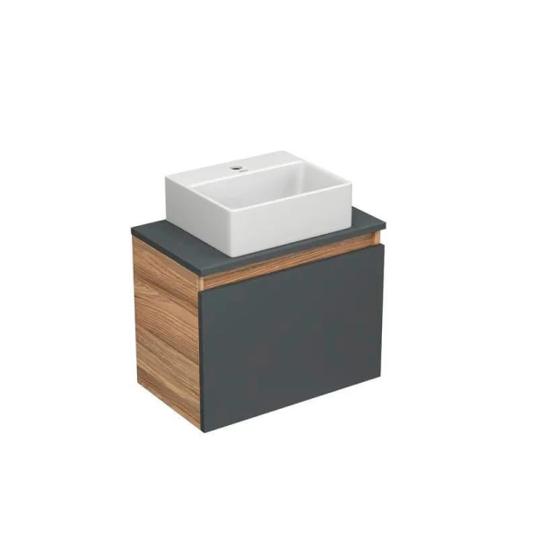 Комплект для ванной, 4 предмета (Тумба подвесная под раковину Bau 50, графит + раковина BAU 33х28 + смеситель Dream, нержавеющая сталь, выпуск)