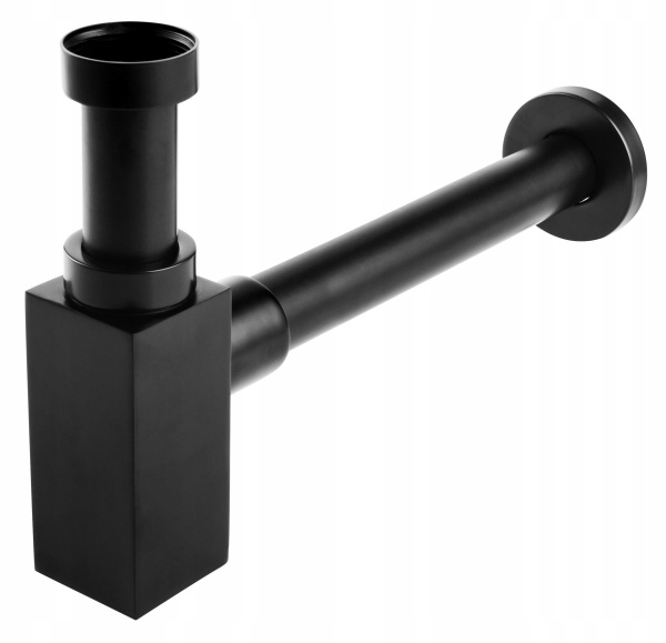 Сифон для раковины BAU Stil дизайнерский металлический, квадратный, без сливного клапана, черный матовый