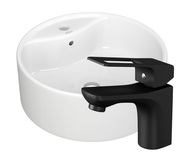 Раковина накладная со смесителем (круглая BAU Element D40, белая + смеситель Cerama Black, черный)