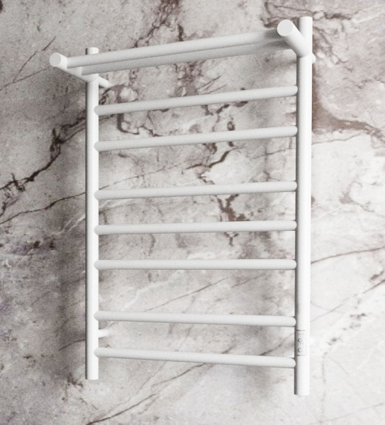 Полотенцесушитель электрический с полкой BAU Stil Shelf 50х80, 7 планок, универсальный, белый полуматовый