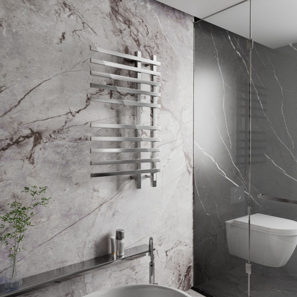 Полотенцесушитель дизайнерский электрический, профильный BAU Wind 60х100, 10 планок, нерж. сталь полированная