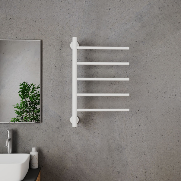 Полотенцесушитель дизайнерский электрический BAU Nimb White 62,5х40, подключение нижнее, белый матовый