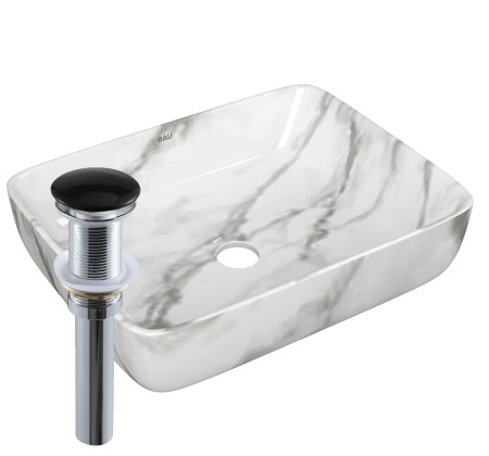 Раковина накладная прямоугольная BAU Hotel 48х37, мрамор + выпуск клик-клак, черный