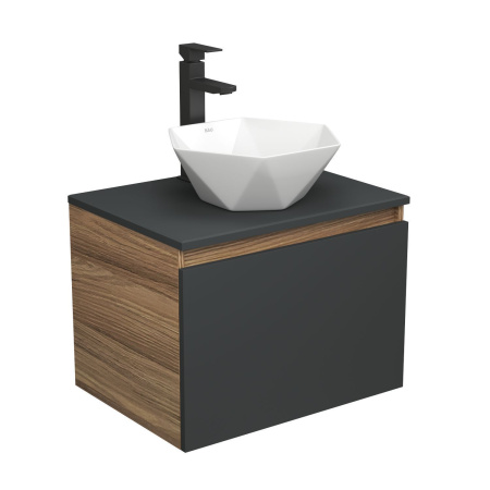 Раковина накладная со смесителем и выпуском (на столешницу BAU Crystal 40х40, белая + смеситель Hotel Black, черный, выпуск клик-клак черный)