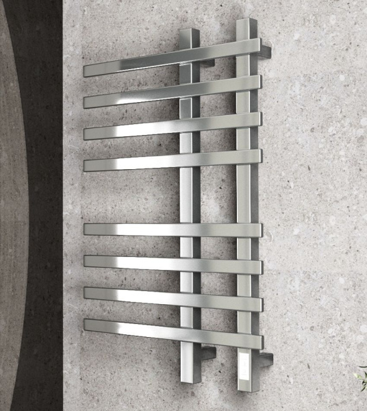 Полотенцесушитель дизайнерский электрический, профильный BAU Wind 50х80, 8 планок, нерж. сталь полированная