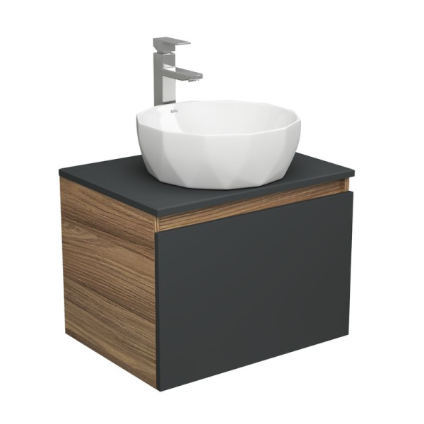 Комплект для ванной, 3 предмета (тумба Bau Dream 60, графит + раковина накладная на столешницу BAU Diamond D40, смеситель высокий Hotel Still)