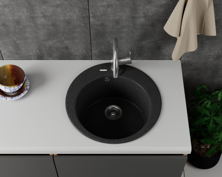 Мойка для кухни врезная кварцевая в комплекте с сифоном BAU Dream Black 51, черный