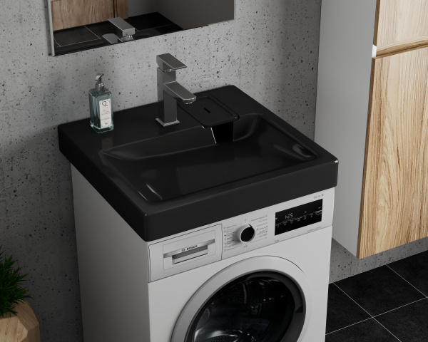 Раковина над стиральной машиной BAU Hotel 60х60, литьевой мрамор в комплекте с кронштейнами и сифоном, антрацит