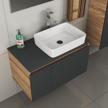 Комплект для ванной, 4 предмета (тумба Bau 80, графит + раковина BAU Hotel 48х37 + смеситель Hotel Still, выпуск клик-клак, черный)