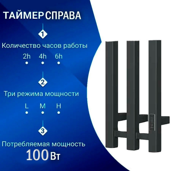Полотенцесушитель, дизайн-радиатор электрический квадратный профиль Маргроид BAU Inaro III 120х15, с таймером черный матовый RAL 9005