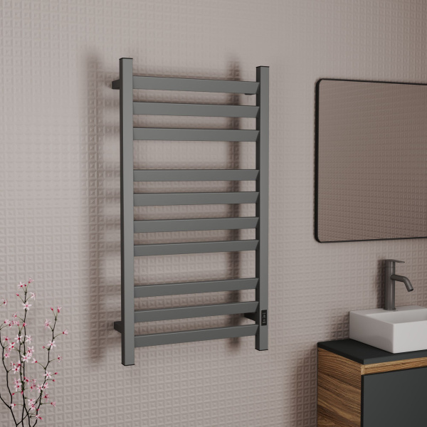 Полотенцесушитель электрический профильный BAU Hotel Veer Gun Grey 50х100, 10 планок, универсальный, темно-серый металлик