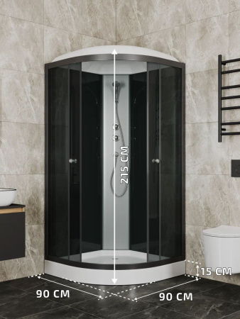 Душевая кабина BAU Nimb с поддоном 90x90х215, прозрачное закаленное стекло, черный матовый профиль, черная задняя стенка