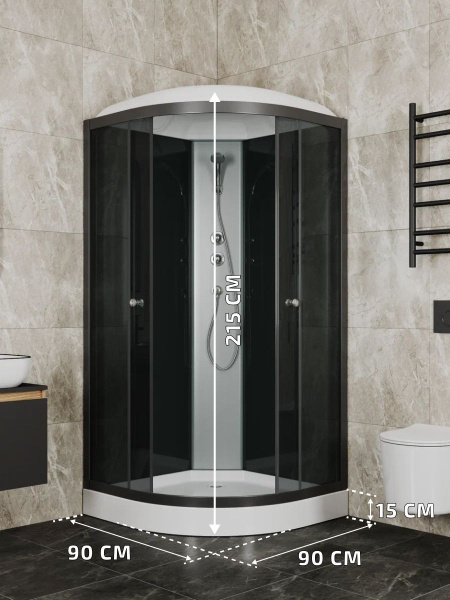 Душевая кабина BAU Nimb с поддоном 90x90х215, прозрачное закаленное стекло, черный матовый профиль, черная задняя стенка