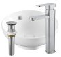 Раковина накладная со смесителем и выпуском (круглая BAU Dream D41, белая + смеситель Hotel Still, нер. сталь, выпуск клик-клак хром)