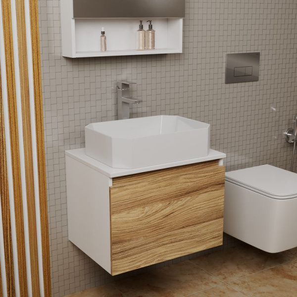 Комплект для ванной, 3 предмета (Тумба подвесная Bau Blackwood 60 + Раковина BAU Hotel 51х37, Смеситель высокий Hotel Still, нерж. сталь)