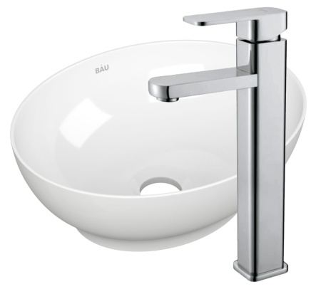 Раковина накладная со смесителем (овальная BAU Nimb 41х33, белая + смеситель Hotel Still, нержавеющая сталь)
