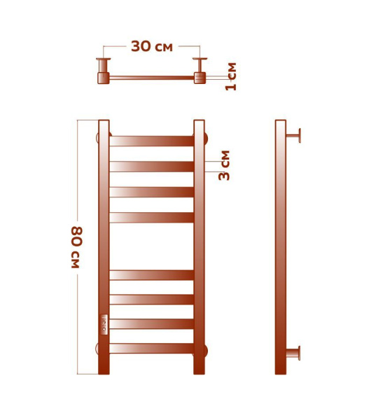 Полотенцесушитель электрический профильный Маргроид BAU Gun Grey В81/10 30х80 темно-серый металлик с таймером с таймером слева
