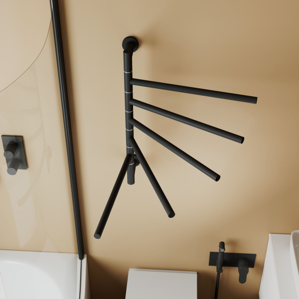 Полотенцесушитель дизайнерский электрический BAU Nimb Turning Black 60х50, подключение нижнее, черный матовый