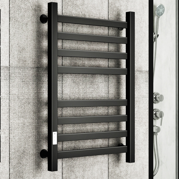 Полотенцесушитель электрический профильный Маргроид BAU В81/10 50х80, 2 вставки 4х4 размер 30*10, черный матовый RAL 9005 с таймером слева