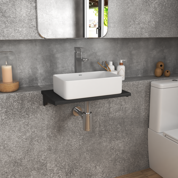 Столешница кварц под накладную раковину BAU Hotel 50 с кронштейнами, черный металлик -MRY0009