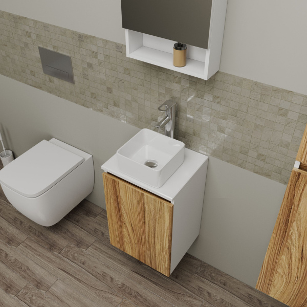 Комплект для ванной, 4 предмета (Тумба Bau Dream Blackwood 40, раковина BAU Mini 24х24, смеситель для раковины Diadonna Dream, латунь, выпуск клик клак, хром)