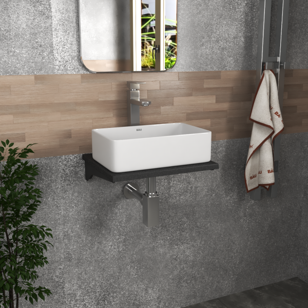 Столешница кварц под накладную раковину BAU Hotel 40 с кронштейнами, черный металлик - MRY0007