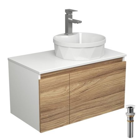 Комплект для ванной, 4 предмета (Тумба подвесная Bau Blackwood 80 + Раковина BAU D40, с отв. под см-ль + Смеситель Hotel Still, выпуск белый)