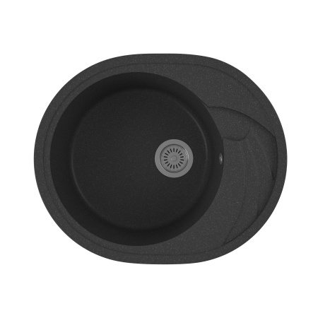 Мойка для кухни оборачиваемая овальная BAU Nimb Black stone 58х47, выпуск с сифоном в комплекте, черный камень