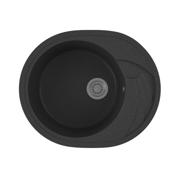 Мойка для кухни оборачиваемая овальная BAU Nimb Black stone 58х47, выпуск с сифоном в комплекте, черный камень