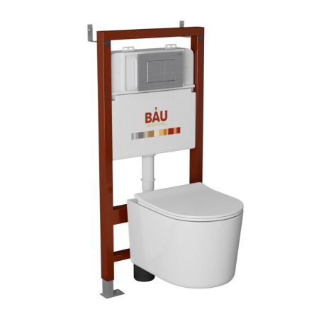 Комплект BAU 6 в 1: инсталляция BAU PRO, унитаз подвесной безободковый Bau Hotel PRO, сиденье быстросъемное микролифт, клавиша BAU Stil антивандальная