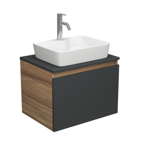 Комплект для ванной, 3 предмета (тумба Bau Dream 60, графит + раковина накладная BAU Cerama 48х37, с отверстием под смеситель, смеситель Dream)