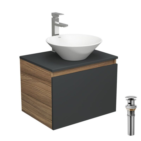 Комплект для ванной, 4 предмета (тумба Bau 60, графит + раковина BAU Dream D43 + смеситель Hotel Still, выпуск клик-клак, хром)