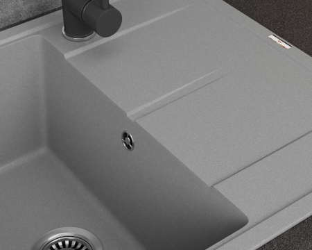 Мойка для кухни врезная кварцевая в комплекте с сифоном BAU Stil Gray silk 65х51, серый шёлк