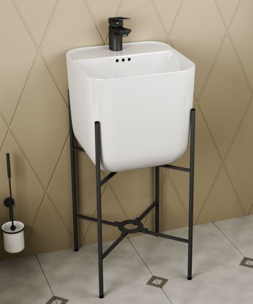 Раковина напольная с металлическими ножками BAU Soul белая + выпуск клик-клак, черный