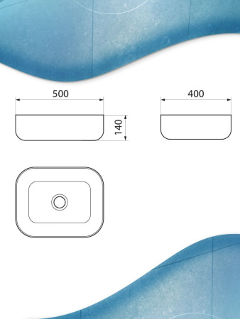 Раковина накладная прямоугольная BAU Stil 50х40, белая, черный кант