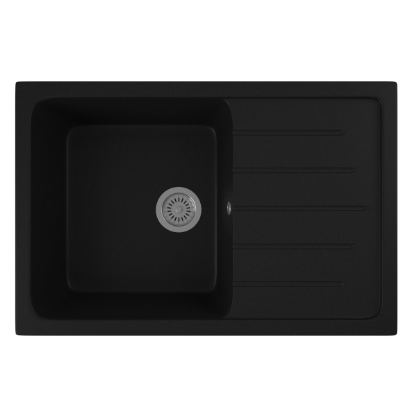 Мойка для кухни оборачиваемая с крылом BAU Stil Black coal 75х50, выпуск с сифоном в комплекте, черный уголь